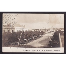 CAMPANA BARRERAS DE TREN Y OFICINA TALLERES DEL FERROCARRIL F.C.C.A. ANTIGUA TARJETA POSTAL RARA